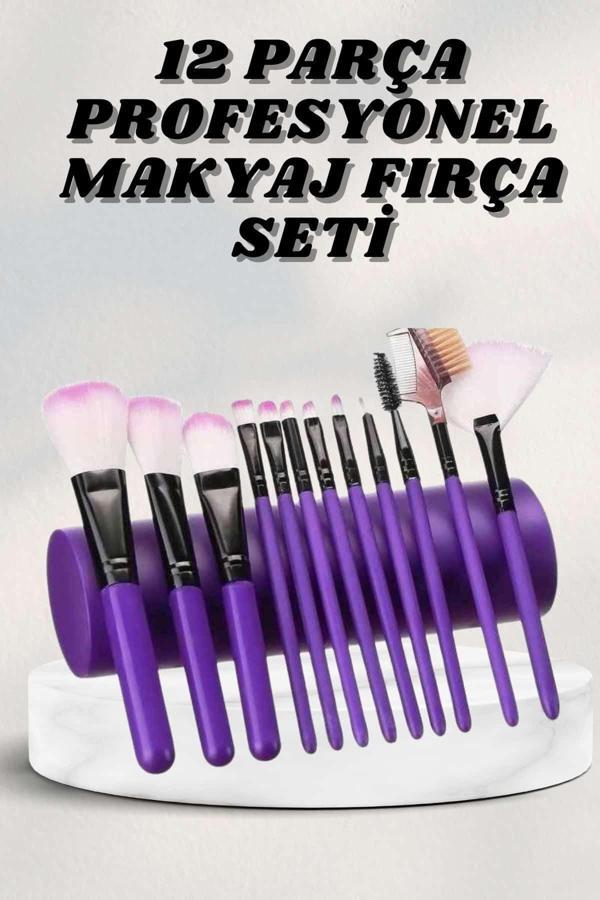 Makyaj Fırçası 12 Parça Set Yumuşak Uçlu Göz Makyajına Uygun Hafif ve Taşınabilir Çanta - Image 1