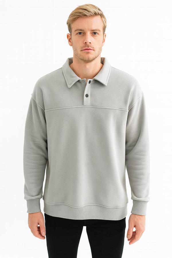 Erkek Oversize Uzun Kol Polo Yaka Sweatshırt-7099 - Image 1