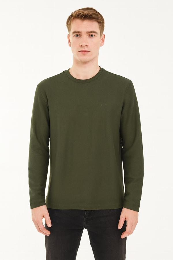 Erkek Oversize Uzun Kol Sıfır Yaka Sweatshırt-7143 - Image 1