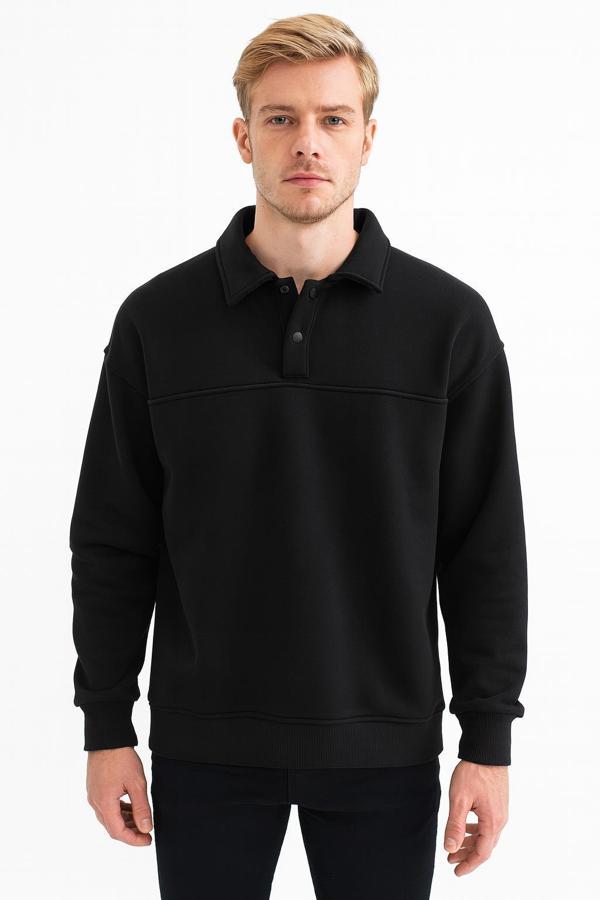 Erkek Oversize Uzun Kol Polo Yaka Sweatshırt-7101 - Image 1
