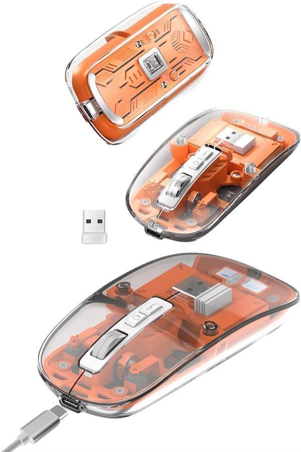 Sessiz Tıklama Çift Modlu Bluetooth Ve Alıcı Şeffaf Mouse Fare - Image 1