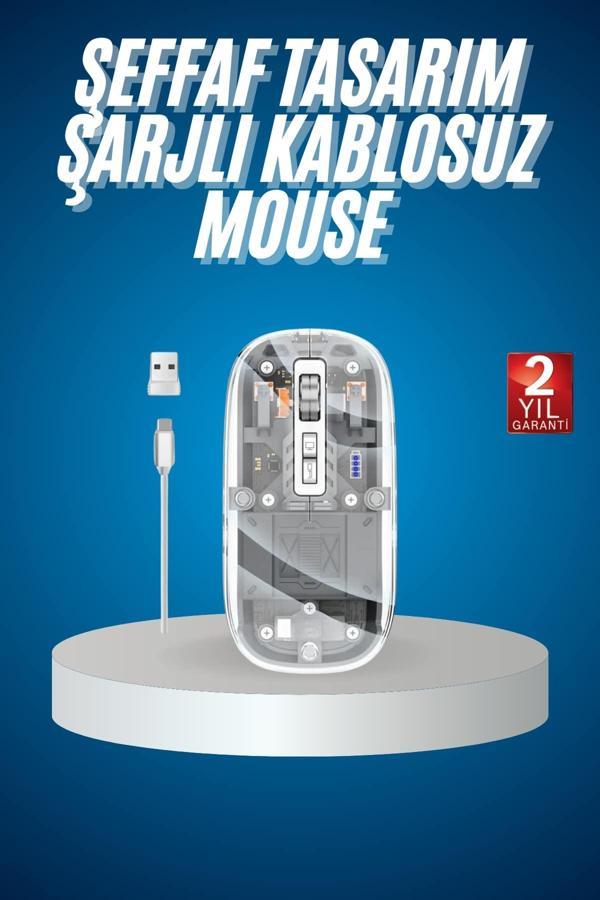 Sessiz Tıklama Çift Modlu Bluetooth Ve Alıcı Şeffaf Mouse Fare - Image 1