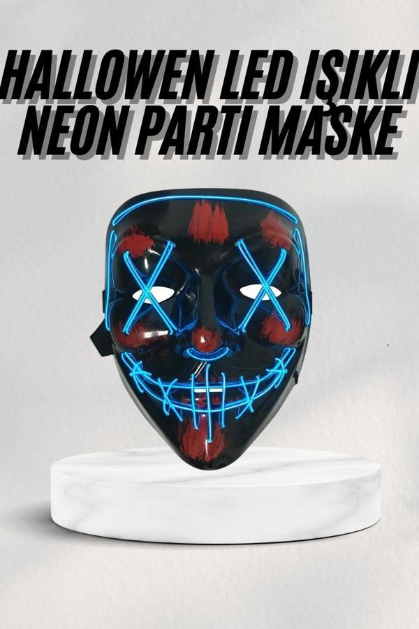 Led Işıklı Neon Maske Cadılar Bayramı Maskesi Korkunç Korku Maskesi - Image 1