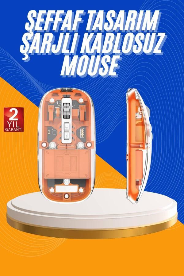 Mouse Fare Kablosuz Mouse Fare Şarjlı Bluetooth Sessiz 5 Tuşlu Şeffaf - Image 1