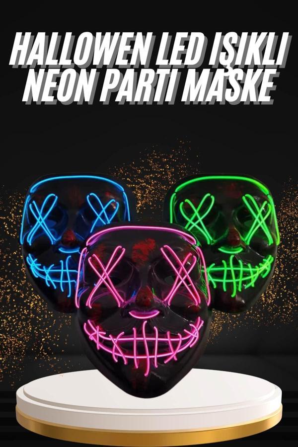 Hallowen Parti Maskesi Neon Led Işıklı Maske 3 Modlu Cadılar Bayramı Maskesi - Image 1