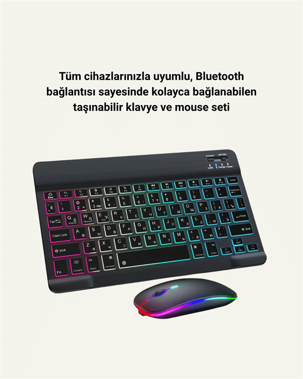 RGB Aydınlatmalı Şarjlı Kablosuz Klavye ve Mouse Seti – Modern ve Kompakt Tasarım - Image 1