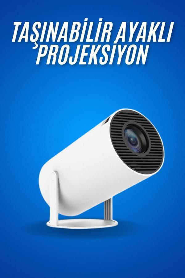 Sinema Projektörü Android HDMI USB WİFİ Ses Çıkışlı Ayaklı Projeksiyon Taşınabilir - Image 1