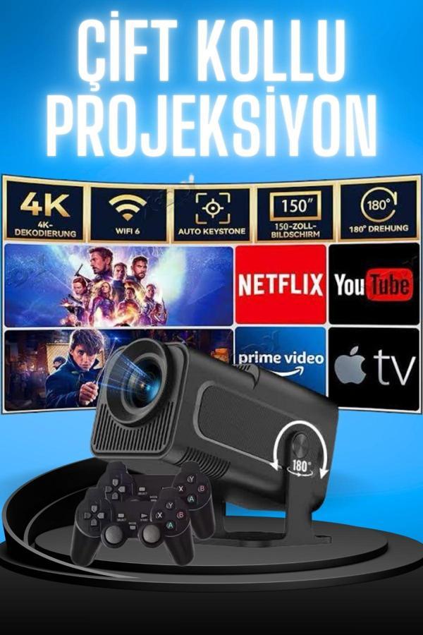 Projektör Siyah Android Taşınabilir Sinema Projeksiyon Wifi Destekli En Güncel Sürüm Akıllı - Image 1