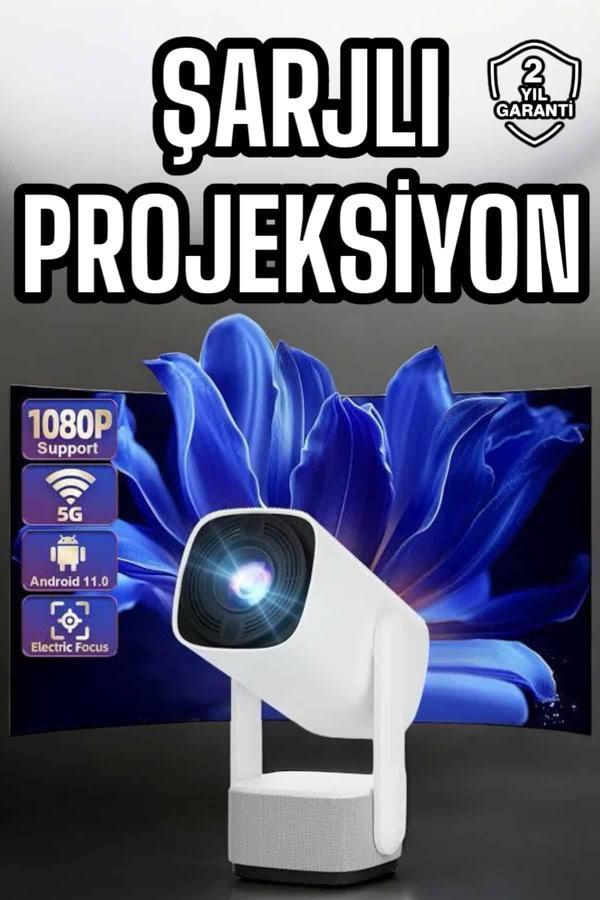 Şarjlı Projeksiyon Oyun Sinema Projektörü 4K HD Görüntü Kaliteli - Image 1