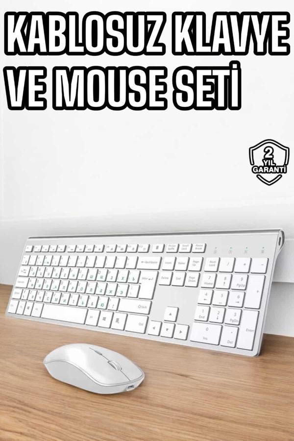 Beyaz Kablosuz Klavye Fare Seti Kablosuz Fare USB Alıcı PC Uyumlu - Image 1