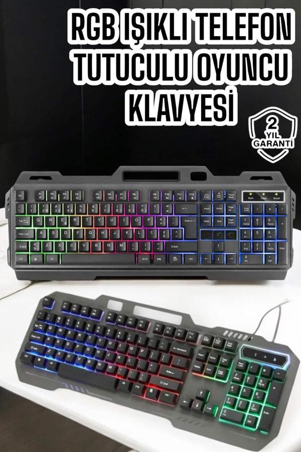 Q Klavye RGB Işıklı Klavye Ve Mouse Seti Kablolu Mouse Hediyeliş - Image 1