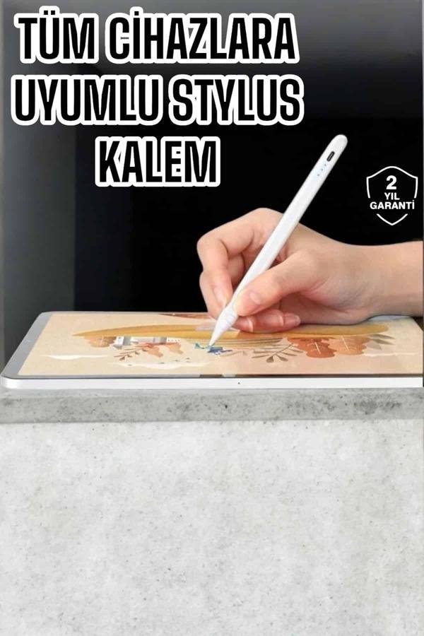 Dokunmatik Kalem Beyaz Şarjlı Yedek Uçlu Android ve İOS Uyumlu - Image 1
