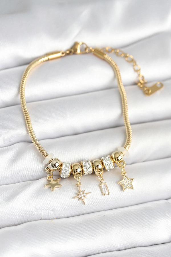 Pirinç Gold Renk Kutup Yıldızı Charmlı Kadın Bileklik - Image 1