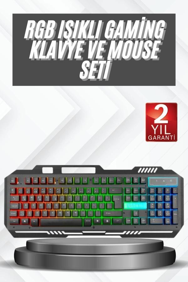Işıklı Oyuncu Q Klavye Mouse Seti Siyah Gaming Oyuncu Klavye - Image 1