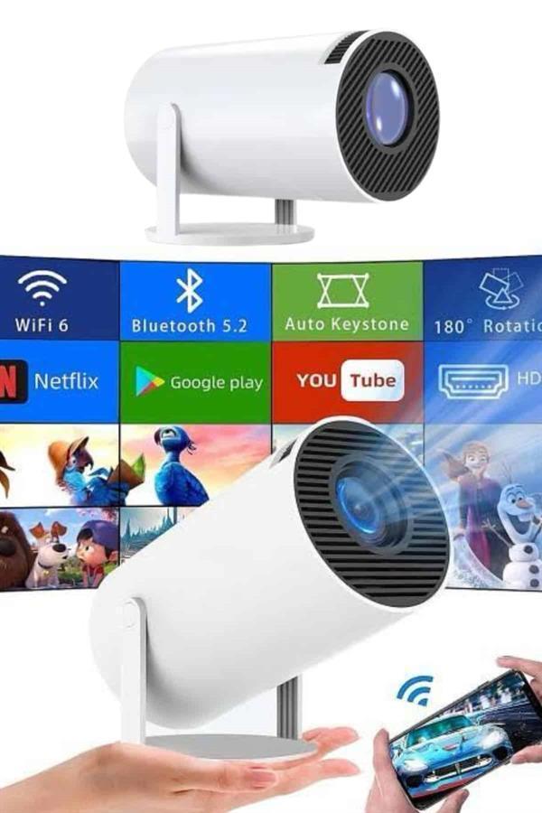 Sinema Projektörü Android HDMI USB WİFİ Ses Çıkışlı Ayaklı Projeksiyon Taşınabilir - Image 1