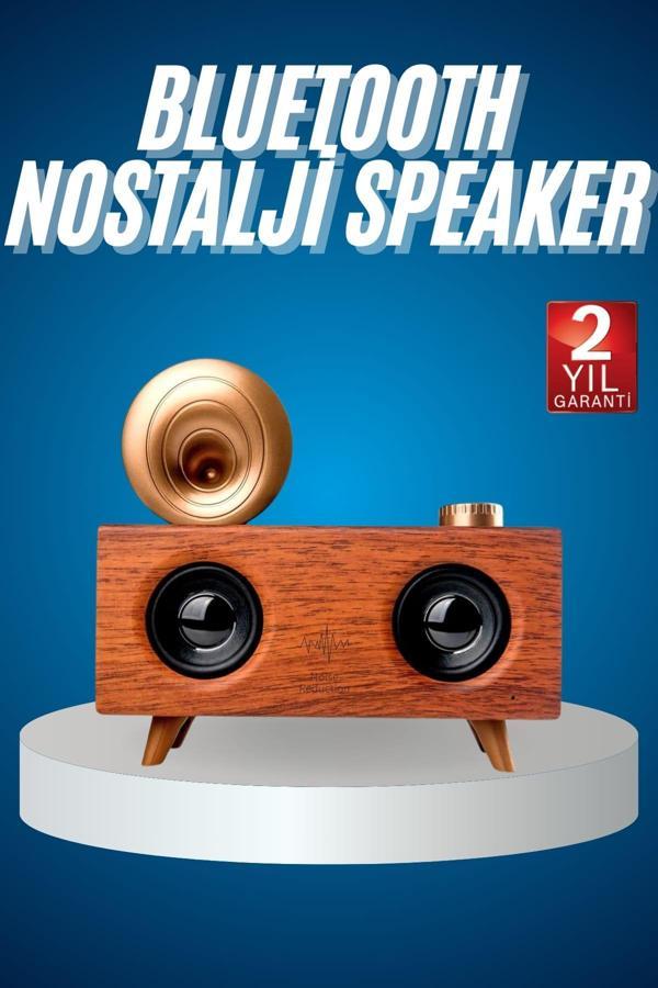 Bluetooth Nostalji Speaker Radyo Gramofon Ahşap Renk Vintage - Image 1