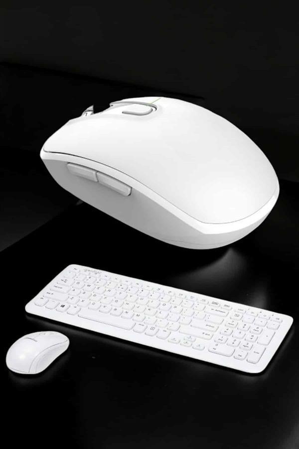 Beyaz Kablosuz Klavye Fare Seti Kablosuz Fare USB Alıcı PC Uyumlu - Image 1
