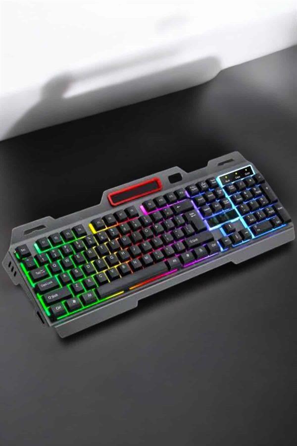 Led Işıklı Oyuncu Klavye Usb Girişli RGB Işıklı Q Klavye Mouse Hediyeli - Image 1