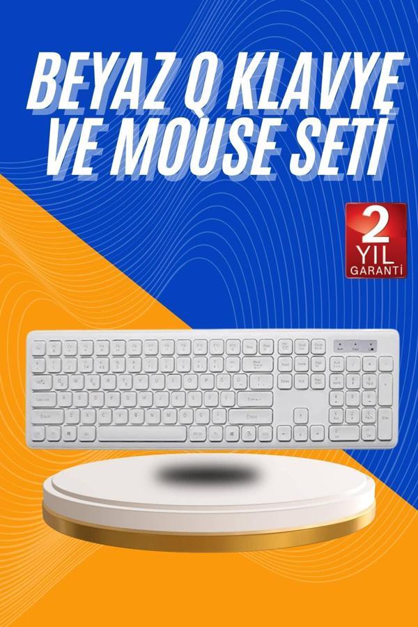 Kablosuz Klavye Mouse Seti Beyaz Q Klavye Tüm Cihazlara Uyumlu - Image 1