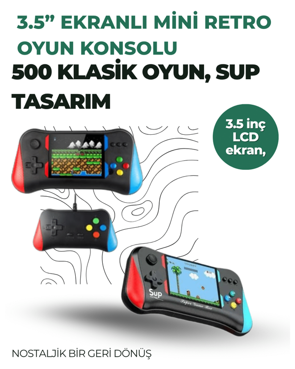 3.5 İnç Ekranlı Klasik Oyun Konsolu – 500 Dahili Oyun - Image 1