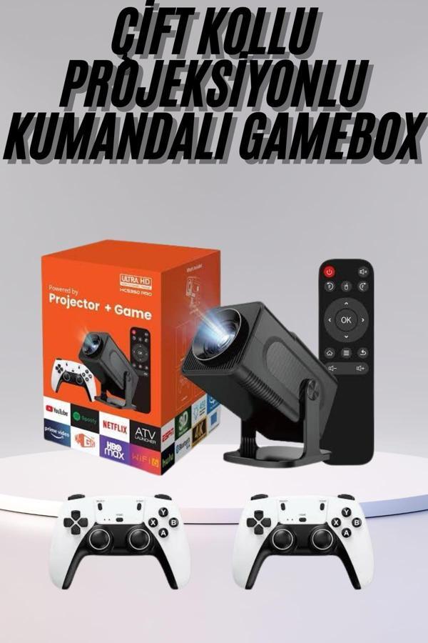Çift Kollu Game Box Projeksiyon Cihazı Kumandalı Android Tv Dahili Hoparlör - Image 1