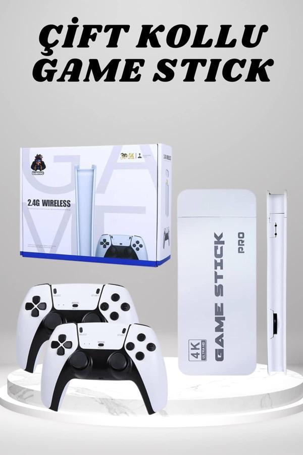 4K HD Görüntü Kaliteli Retro Game Stick 20000 Oyunlu Çift Kollu Beyaz Game Stick - Image 1