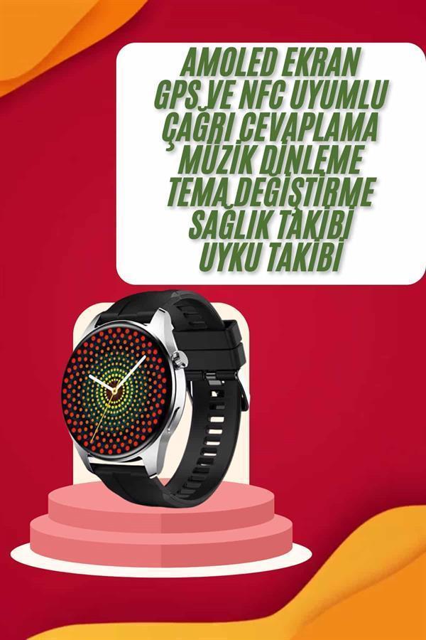 Yeni Nesil Akıllı Saat Çift Kordonlu 1.5 Inç Yuvarlak Ekran GPS ve NFC Uyumlu - Image 1