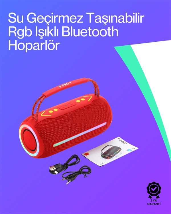 360 RGB LED'li Taşınabilir Bluetooth Hoparlör – Kırmızı, USB/TF Destekli - Image 1
