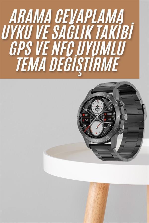 Akıllı Saat Çelik Kordon Çağrı Cevaplama Amoled Ekran Titreşimli Uyku ve Sağlık Takibi - Image 1