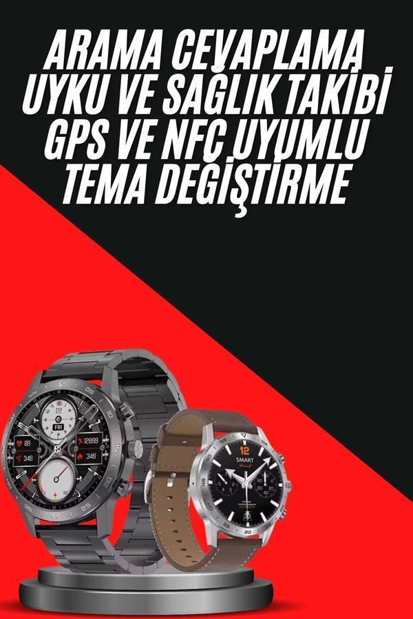 Erkeklere Özel Akıllı Saat Çelik Kordon Bluetooth Bağlantılı İOS ve Android Uyumlu - Image 1