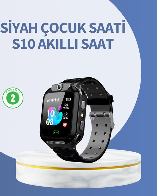 S10 Siyah Akıllı Çocuk Saati Anlık Konum Takibi ve Rota Geçmişi - Image 1