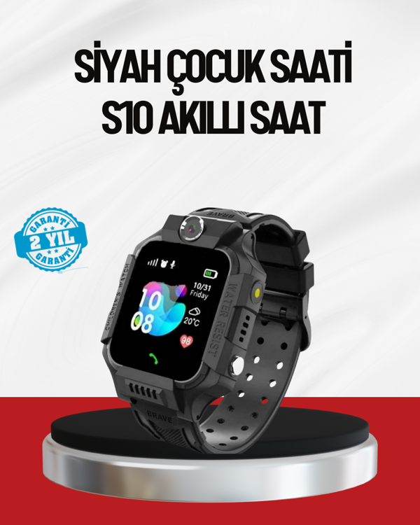 S10 Akıllı Çocuk Saati Siyah Model Çift Yönlü Konuşma ve SOS - Image 1