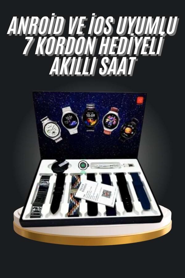 7 Kordonlu Akıllı Saat Siyah Kasa Dokunmatik Ekran Uyku ve Sağlık Takibi - Image 1