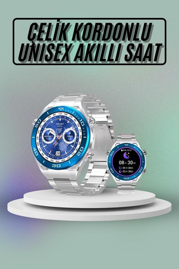 Akıllı Saat Çelik Kordonlu Amoled Ekran Android ve İOS Uyumlu Çağrı Cevaplayabilen - Image 1