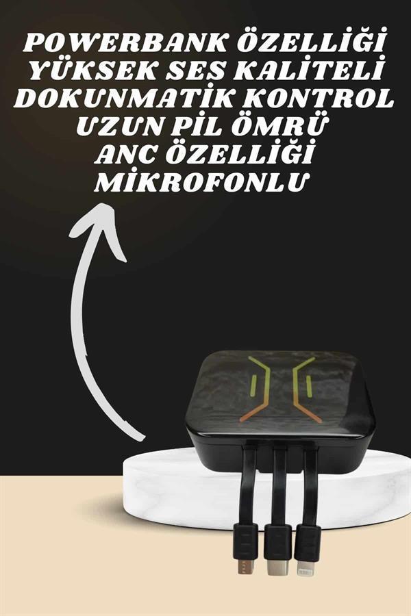 Powerbank Kulaklık ve 7 Kordonlu Akıllı Saat Çoklu Şarj Girişi Bluetooth Bağlantılı - Image 1