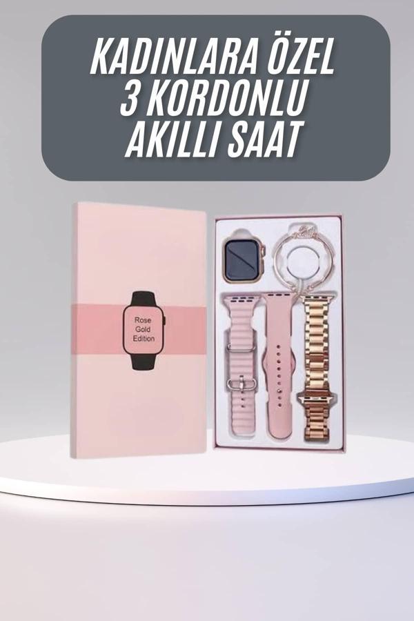 Akıllı Saat 3 Kordonlu Ve Aksesuarlı Bayanlar Için Şık Rose renk - Image 1