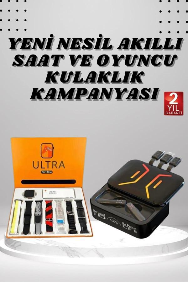Powerbank Kulaklık ve 7 Kordonlu Akıllı Saat Çoklu Şarj Girişi Bluetooth Bağlantılı - Image 1