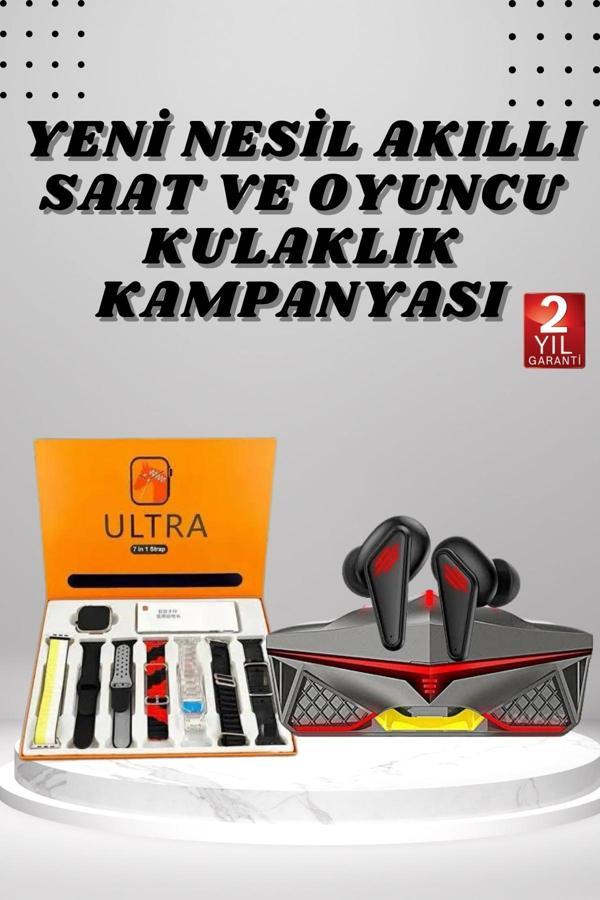 7 Kordonlu Akıllı Saat Ve Oyuncu Kulaklığı Bluetooth Bağlantılı Android ve İOS Uyumlu - Image 1