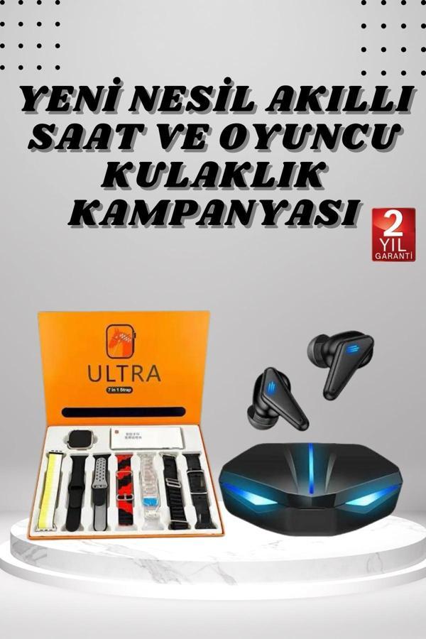 7 Kordonlu Akıllı Saat Ve Oyuncu Kulaklığı ANC Özelliği Kulak İçi Mikrofonlu Sesli Görüşme - Image 1