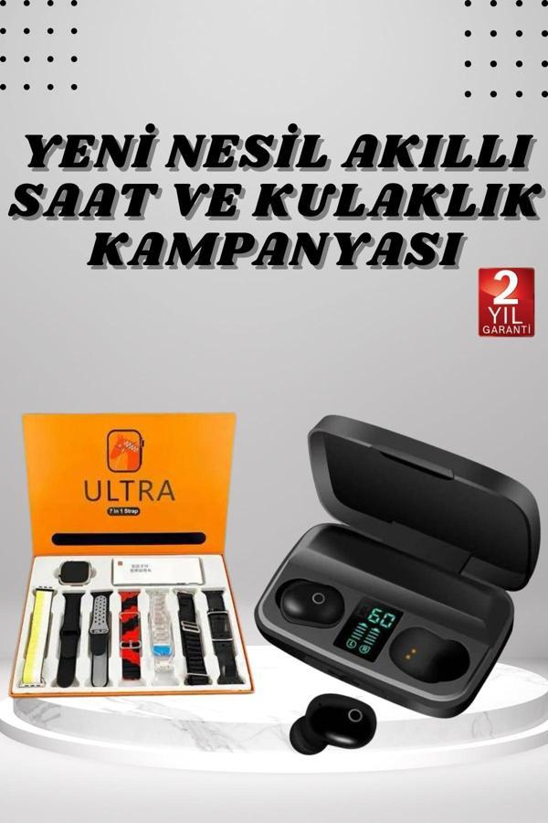 Yeni Nesil Akıllı Saat ve Bluetooth Kulaklık Kampanyası Dokunmatik Kare 7 Kordonlu - Image 1