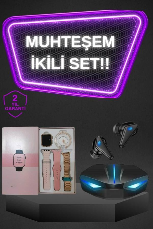 Kadınlar İçin Dokunmatik Ekran Akıllı Saat ve Gamer Kablosuz Bluetooth Kulaklık ANC Özelliği - Image 1