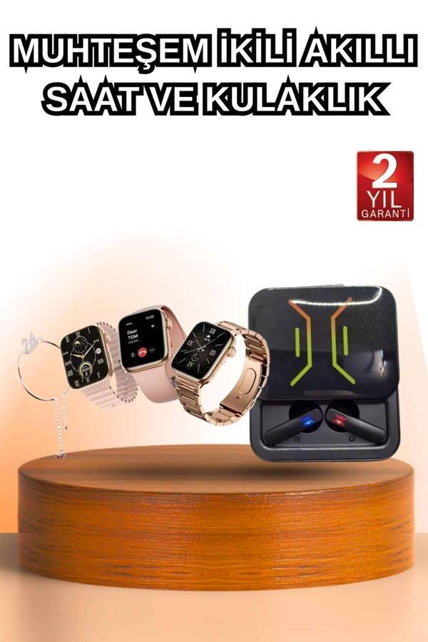 Wireless Şarjlı Akıllı Saat ve Dijital Göstergeli Kablosuz Bluetooth Kulaklık Nabız Ölçer - Image 1