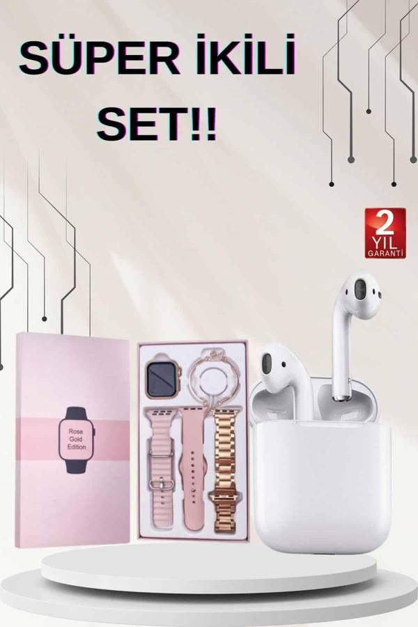 3 Kordonlu Dokunmatik Ekran Akıllı Saat ve 2.Nesil Kablosuz Bluetooth Kulaklık ANC/ENC - Image 1