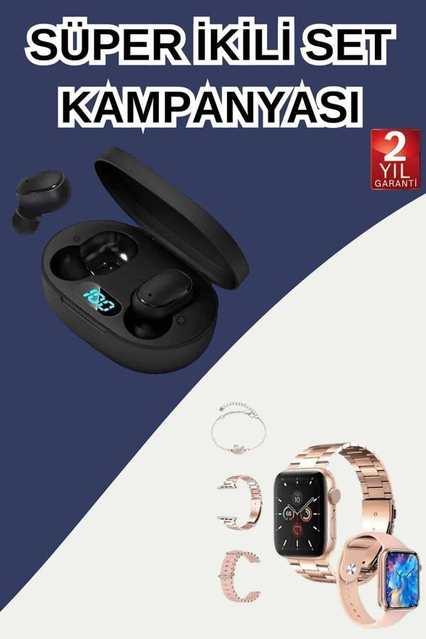 Nabız Ölçer Hediye Bileklikli Akıllı Saat ve Dijital Göstergeli Bluetooth Kulaklık Çoklu Şarj Girişi - Image 1
