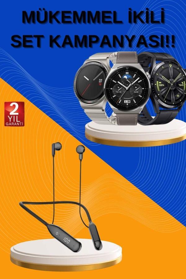 Alarm ve Titreşim Özellikli Akıllı Saat ve Mikrofonlu Kablolu Bluetooth Kulaklık 60 Saat - Image 1