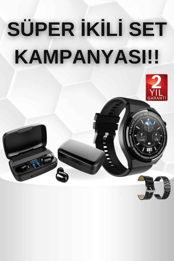 Kablosuz Bluetooth Kulaklık ve Kordon Hediyeli Akıllı Saat Nabız Ölçer Uzun Pil Ömrü - Image 1