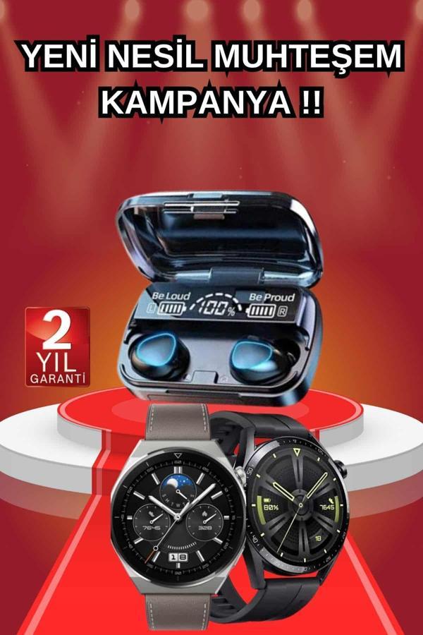 İkili Set Akıllı Saat Ve Bluetooth Kulaklık Kablosuz Uzun Pil Ömrü Spor Modları - Image 1