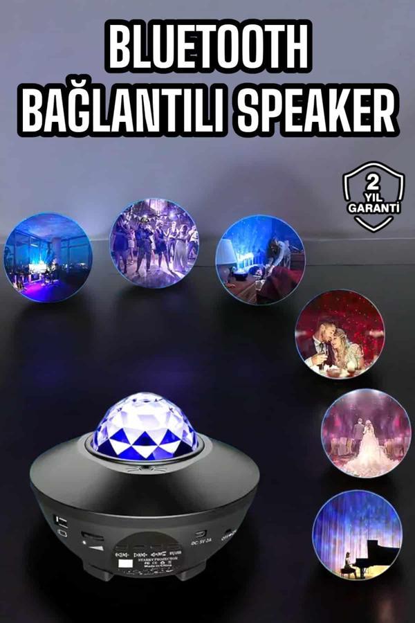 Çocuklara Özel Şarjlı Bluetooth Hoparlör Parti Led Lambası Yıldızlı Projeksiyon - Image 1