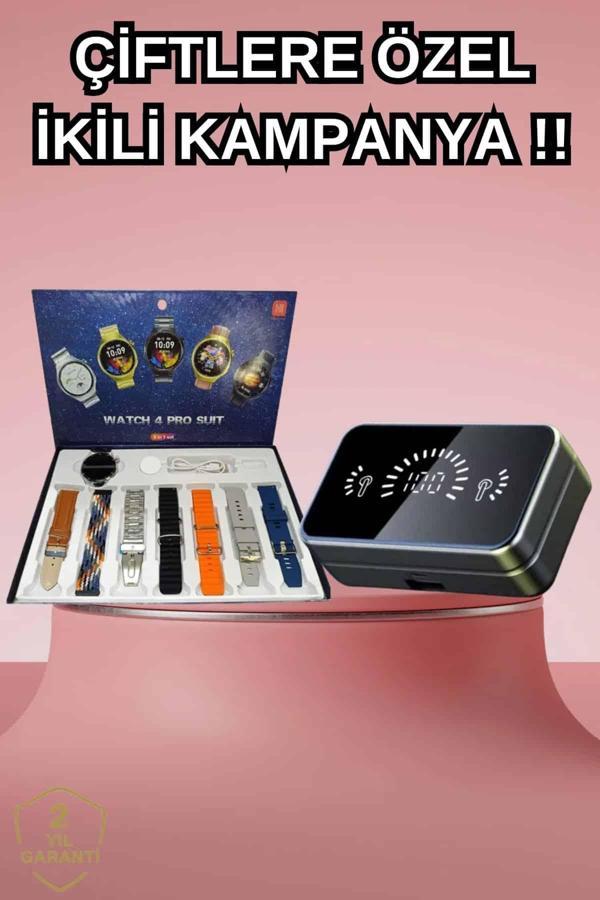 Powerbank Aynalı Bluetooth Kulaklık Ve Akıllı Saat Seti ANC Özelliği Dokunamatik - Image 1