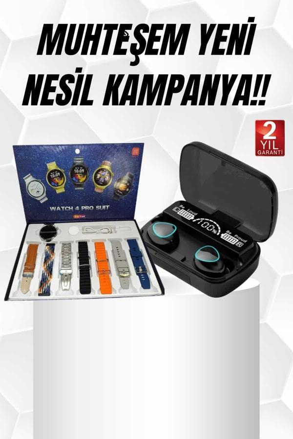 Ucuz Kaliteli Yeni Nesil 7 Kordonlu Akıllı Saat ve Kablosuz Bluetooth Kulaklık ANC Özelliği - Image 1